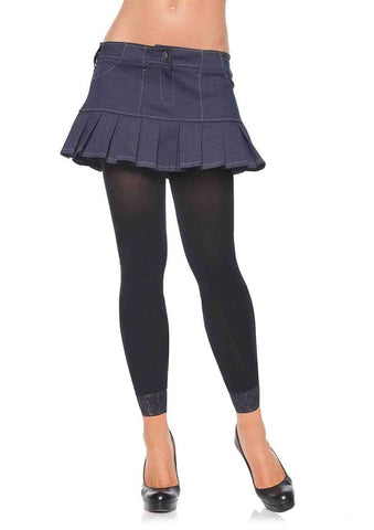 Leg Avenue Opaque Footless Tights with Lace Trim, Style 7883