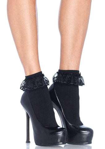 Leg Avenue Ankle Socks with a Lace Ruffle, Style 3013