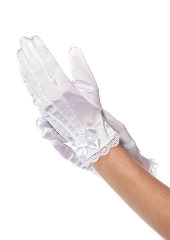 Leg Avenue Children's Lace Trimmed Satin Gloves with Bow Accent, Style 4908