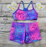 Daisy Dancewear Bra Top and Shorts - Printed Hologram and Metallic