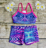 Daisy Dancewear Bra Top and Elastic Waist Shorts - Printed Fabric