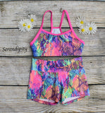 Daisy Dancewear Bra Top and Wide Waist Shorts - Printed Fabric