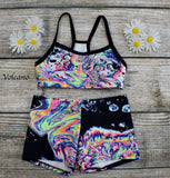 Daisy Dancewear Bra Top and Elastic Waist Shorts - Printed Fabric