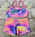 Daisy Dancewear Bra Top and Elastic Waist Shorts - Printed Fabric